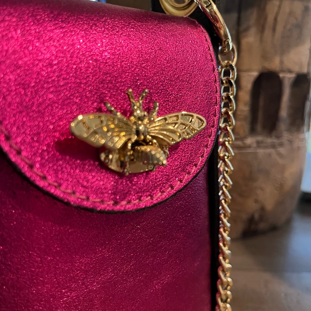 NWOT Vera Pelle Italian Leather Bee Handbag in Metallic Pink and Brilliant Gold - Picture 9 of 16